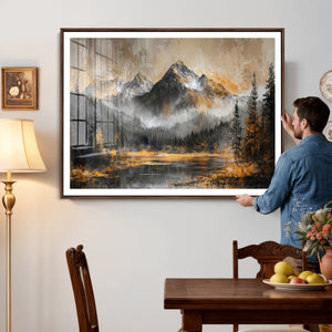 Mountain Lake Canvas Wall Art — Rustic Forest Landscape