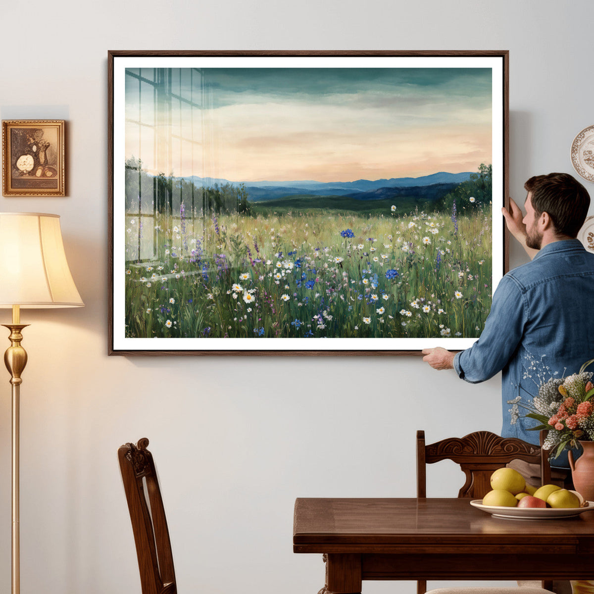 Wildflower Meadow Oil Painting Canvas — Daisy Lavender