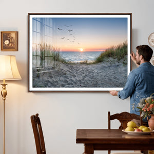 Sandy Dune Path Sunset Canvas Wall Art — Seagulls Beach