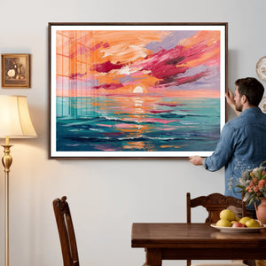 Bold Palette Knife Ocean Sunset Canvas — Orange Pink Teal