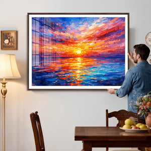 Colorful Knife Ocean Sunset Canvas — Orange Pink Teal
