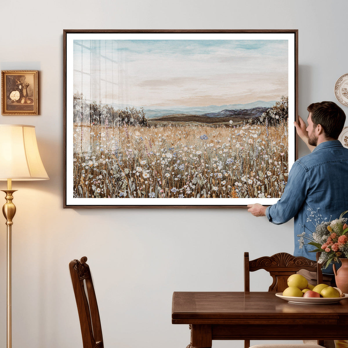 Neutral Wildflower Field Canvas Wall Art — Beige Earth Tone