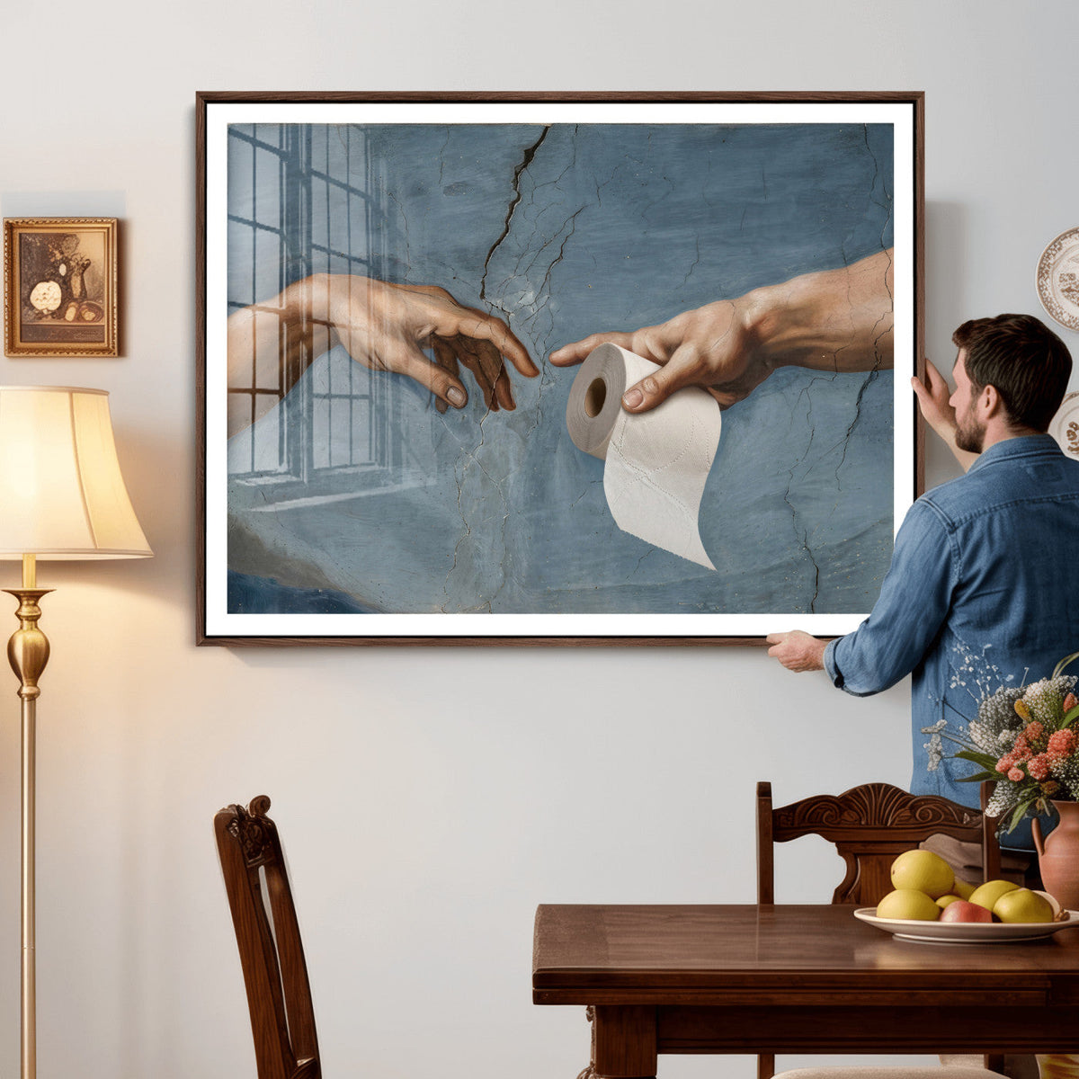Funny Bathroom Canvas Wall Art, Michelangelo Creation of