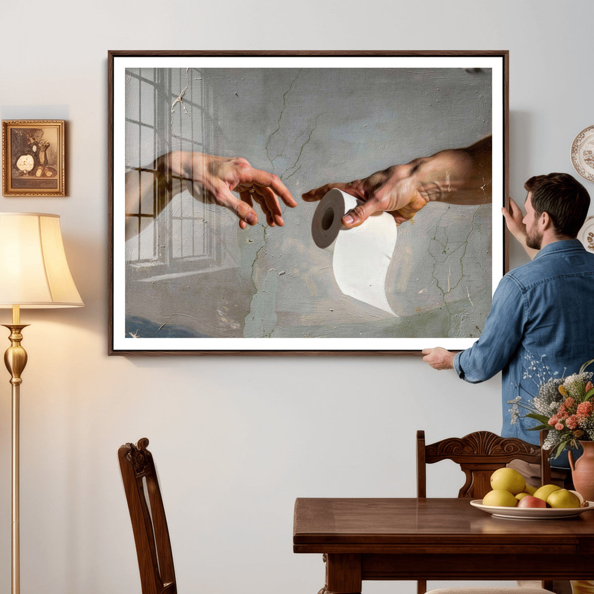 Funny Bathroom Wall Art Canvas, Creation of Toilet Paper