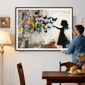 Banksy Butterfly Girl Wall Art Canvas Print, Framed Street