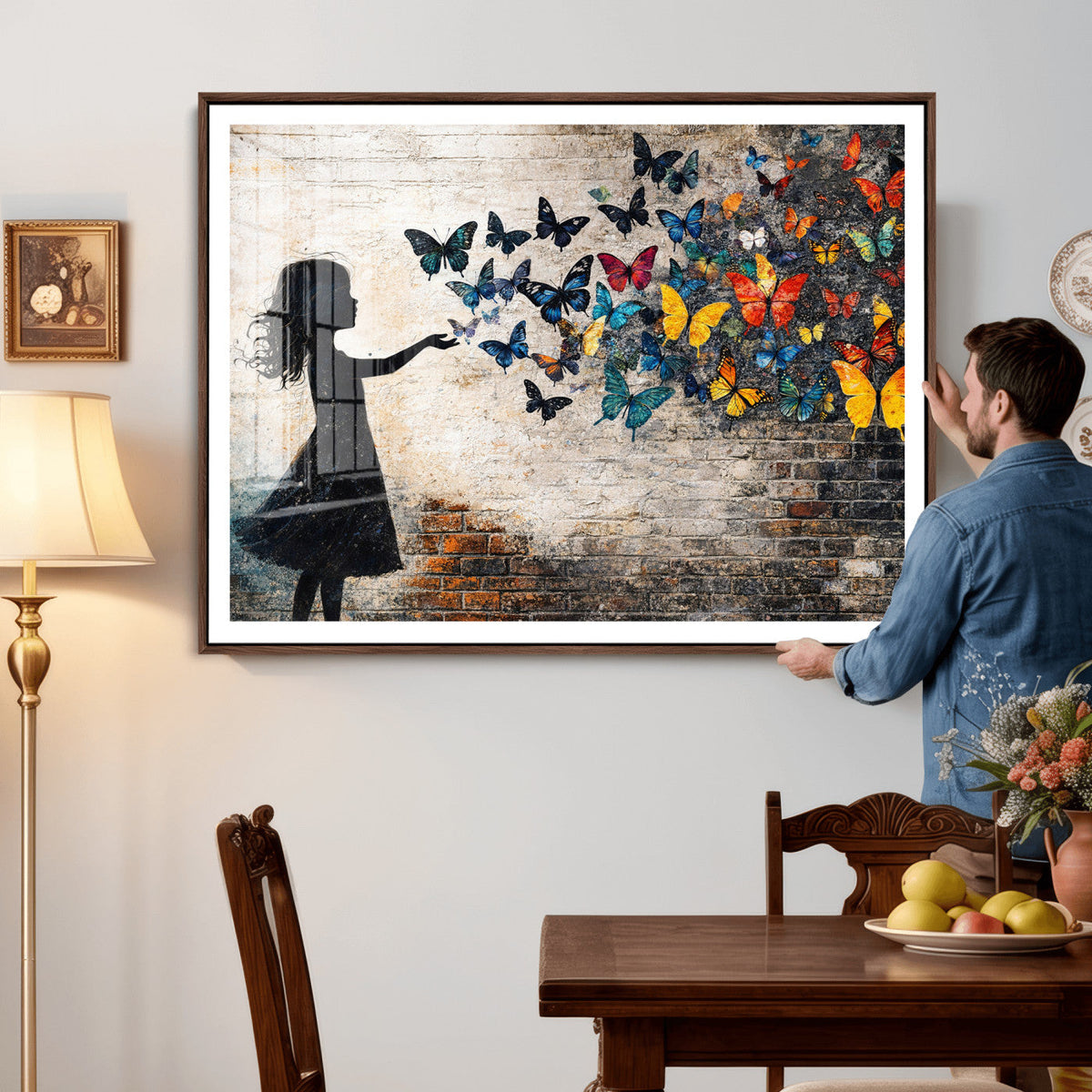 Banksy Butterfly Girl Wall Art Canvas Print, Framed Street