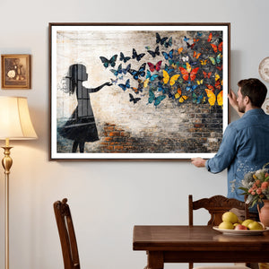 Banksy Butterfly Girl Wall Art Canvas Print, Framed Street