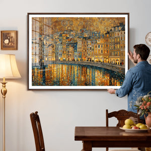 Gustav Klimt Golden Cityscape Wall Art Canvas Print, Framed
