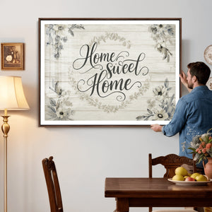 Home Sweet Home Wall Art Canvas Print, Floral Farmhouse