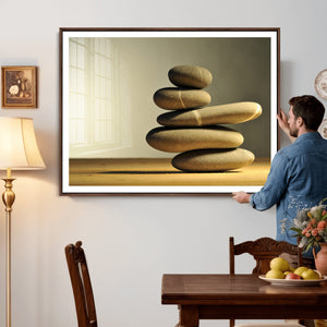 Zen Stone Wall Art Canvas Print, Balanced Rock Stack Framed