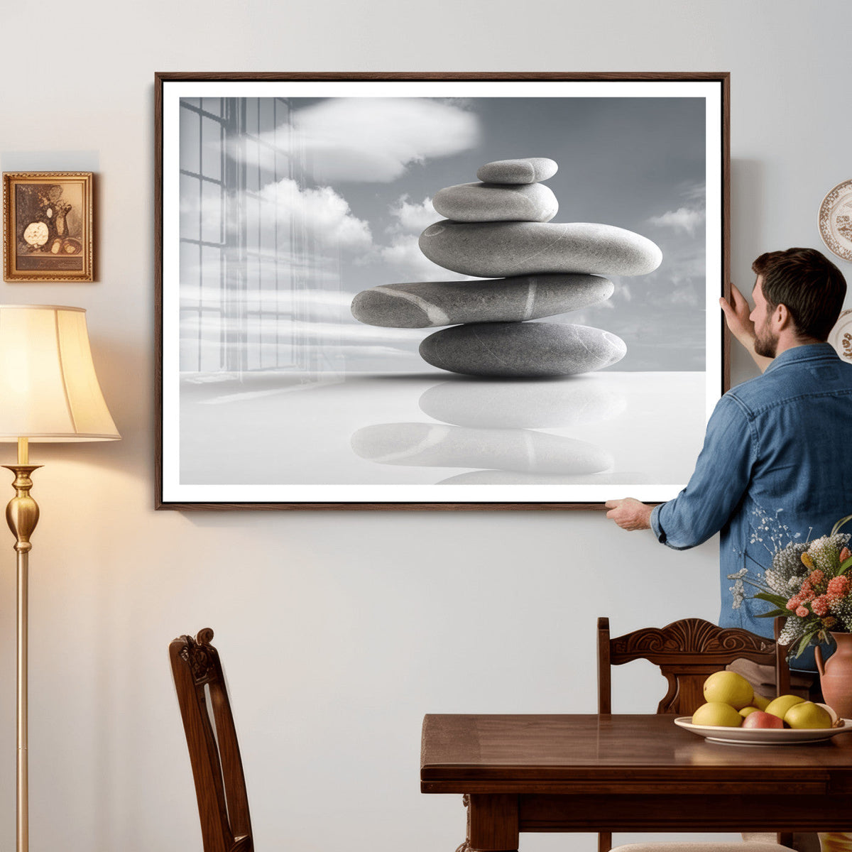 Zen Stone Wall Art Canvas Print, Balanced Rock Stack Framed