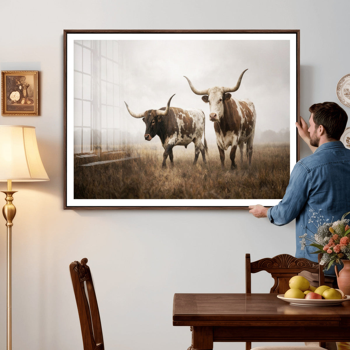 Texas Longhorn Canvas Wall Art Western Bull Desert Moody