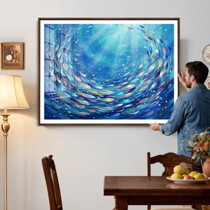 School of Fish Canvas Print | Blue Ocean Underwater Wall Art