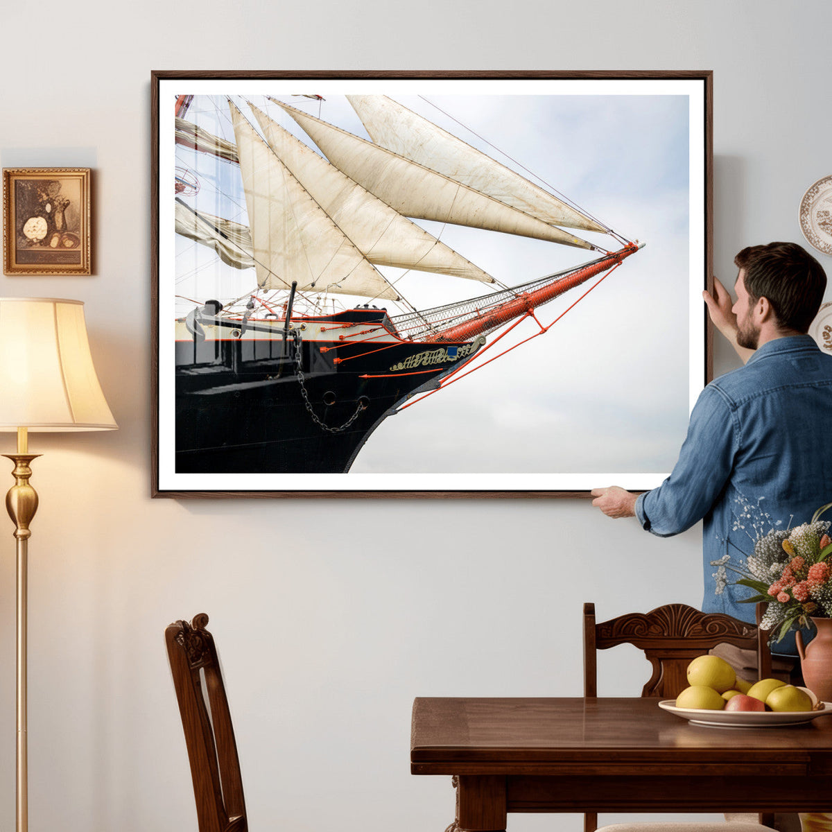 Sailboat Wall Art Canvas Print, Vintage Ship Bow Framed
