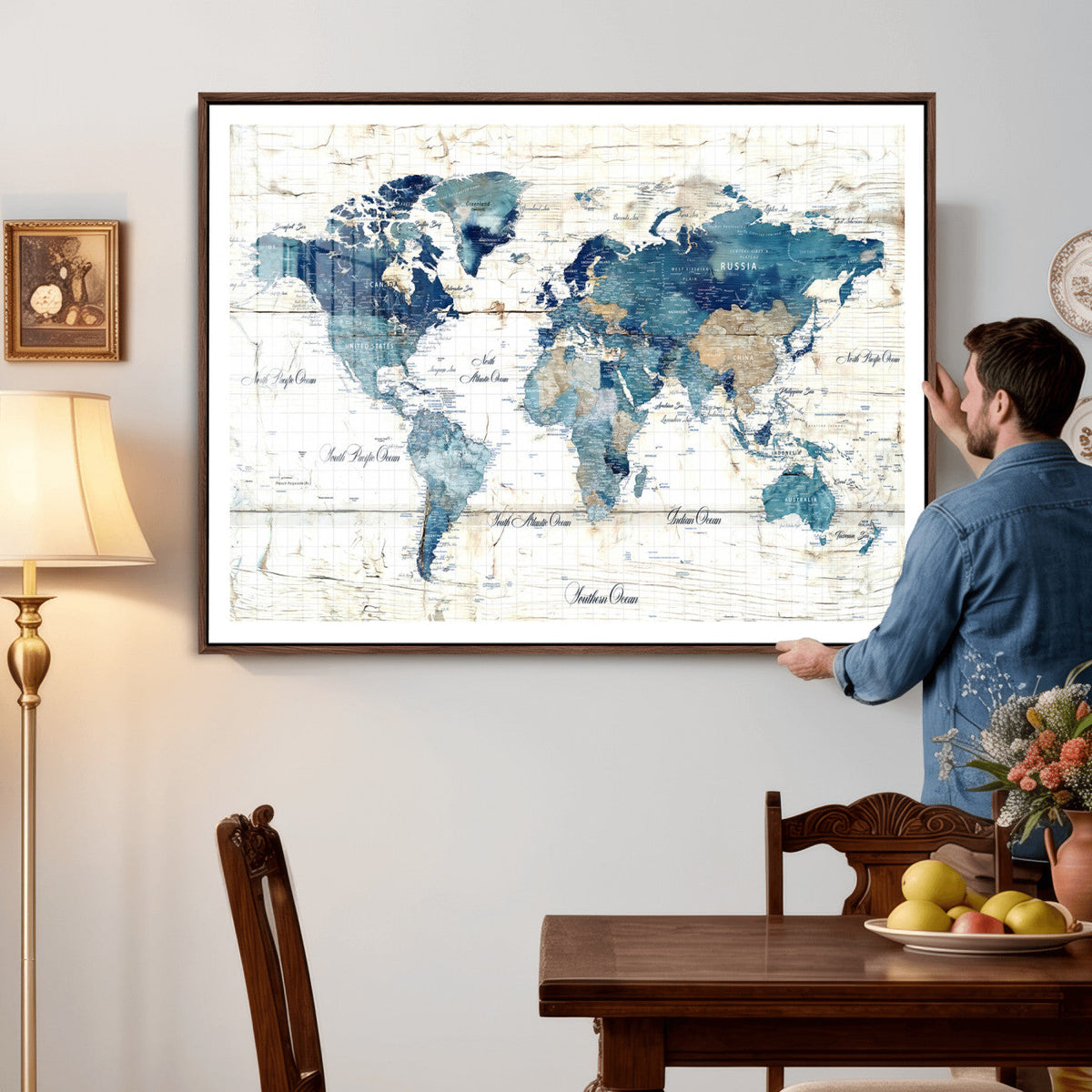 Watercolor World Map Canvas Wall Art Print – Abstract