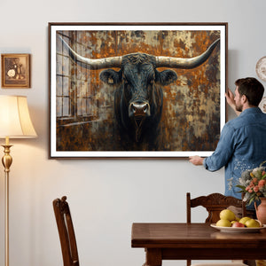 Longhorn Texas Cow Bull Wall Art | Rustic Farmhouse Canvas