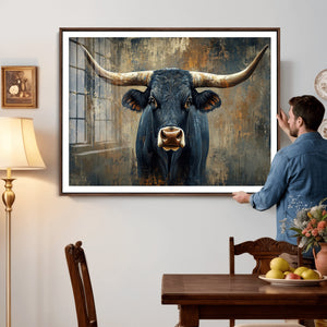 Texas Western Wall Art Canvas Print - Abstract Cow Longhorn