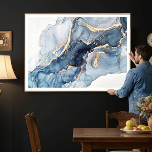 Blue Abstract Canvas Wall Art Print | Fluid Marble Effect Abstract Art