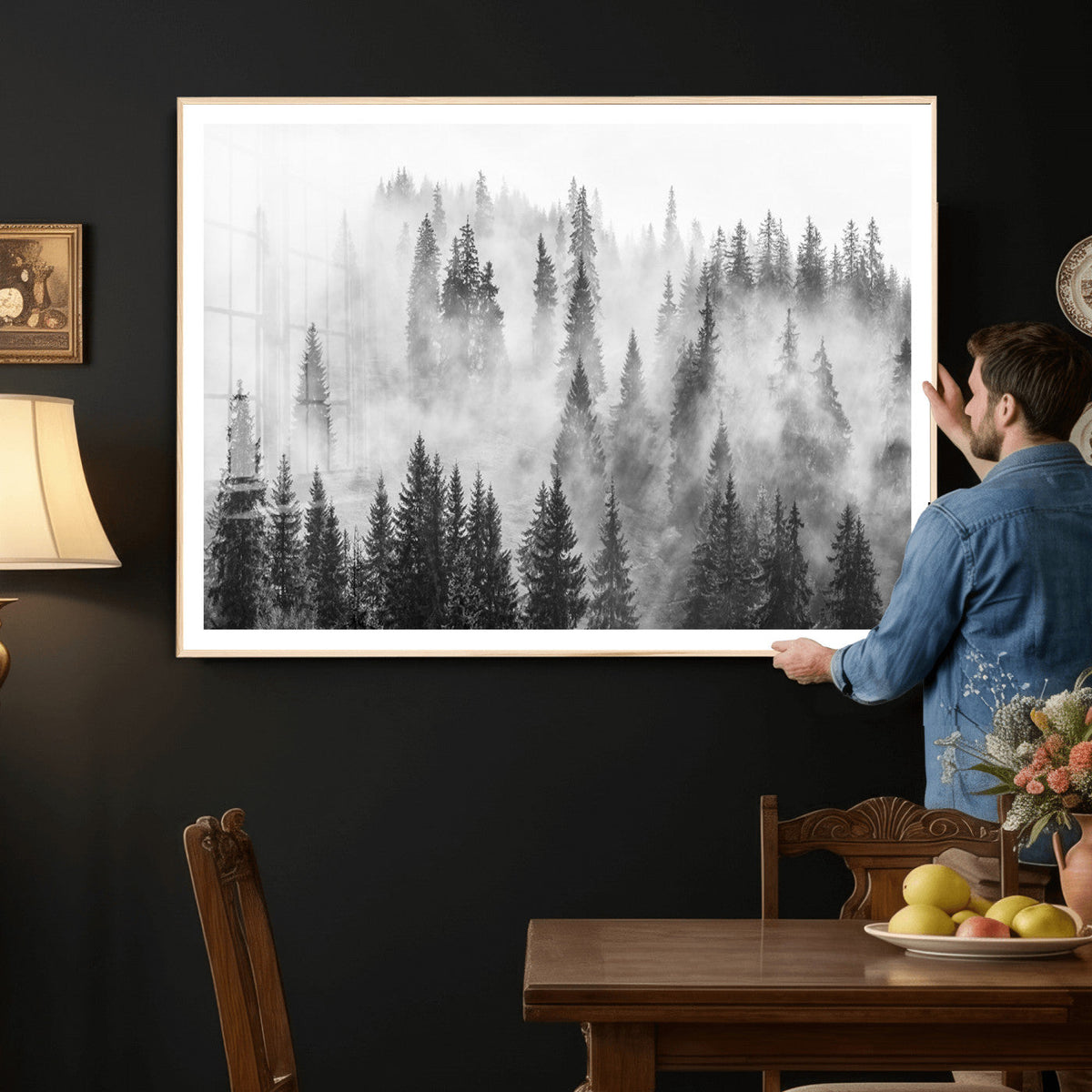 Forest Wall Art Print | Foggy Pine Forest Canvas Wall Art -