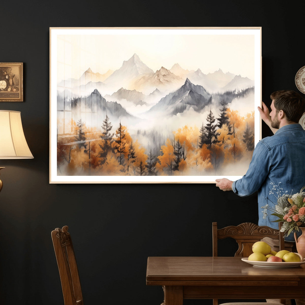 Abstract Mountain Wall Art | Misty Mountain Forest and