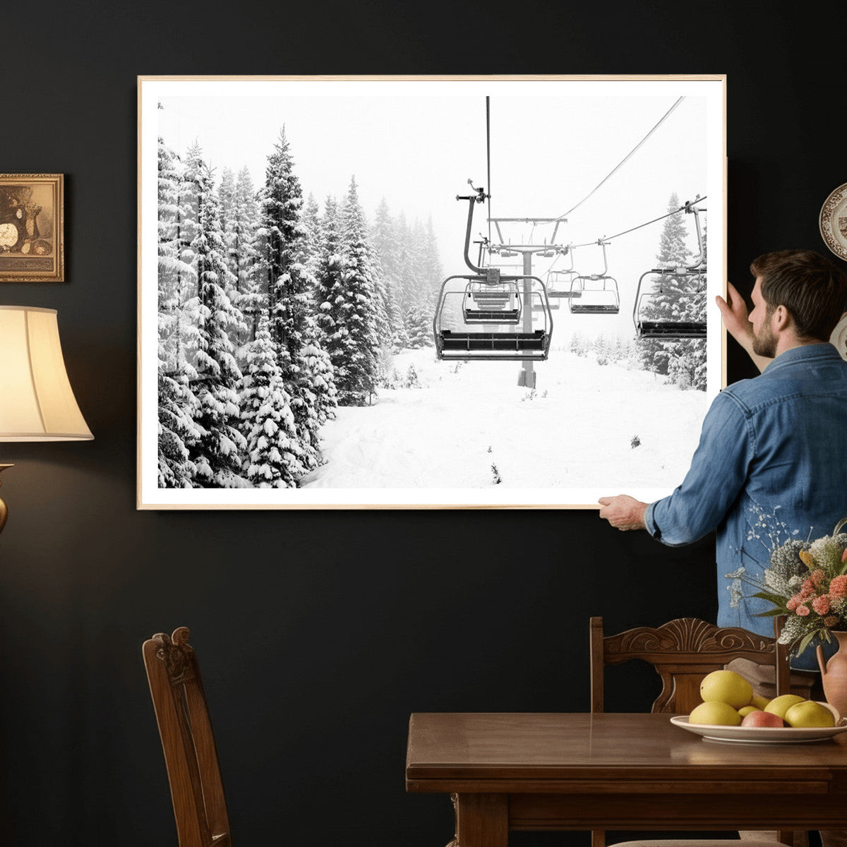 Ski Wall Art - Ski Lift Wall Art Canvas Print Snow Covered