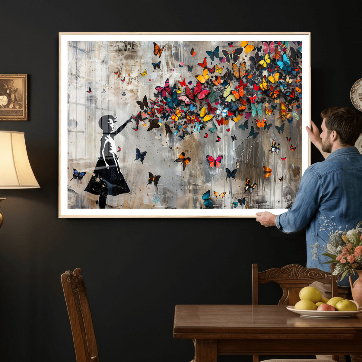 Banksy Butterfly Girl Wall Art – Modern Graffiti Canvas
