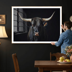 Majestic Longhorn Bull Wall Art Canvas Print – Dark