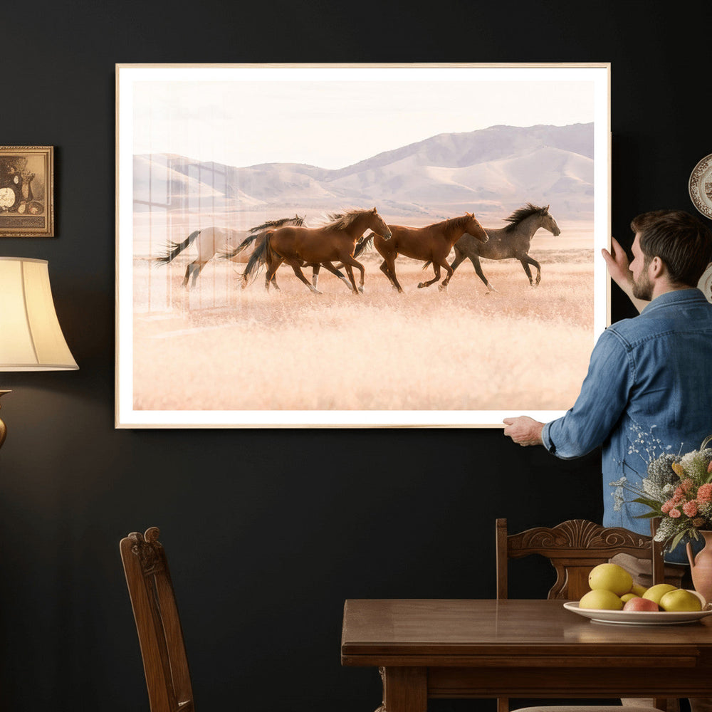 Wild Horse Wall Art Canvas Print – Framed Rustic Western Art