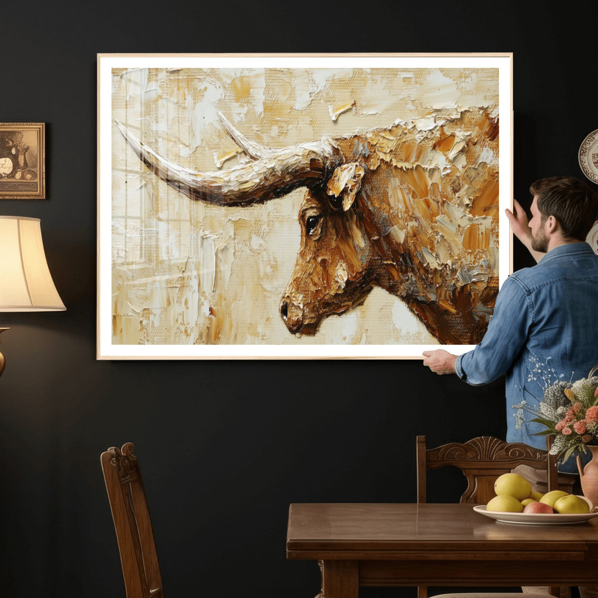 Rustic Longhorn Bull Wall Art Canvas Print – Vintage Western
