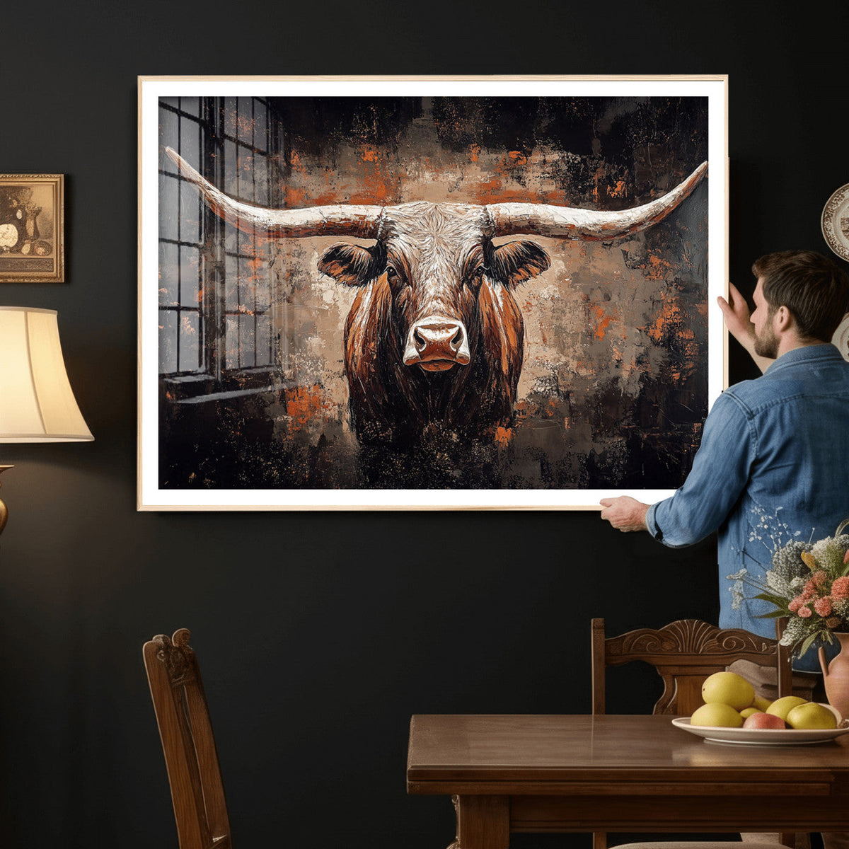 Abstract Longhorn Wall Art Canvas Print – Vintage Western