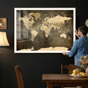 Large Framed Vintage World Map Wall Art Print for Home Wall