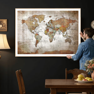 Vibrant Watercolor World Map Canvas Wall Art – Framed Travel