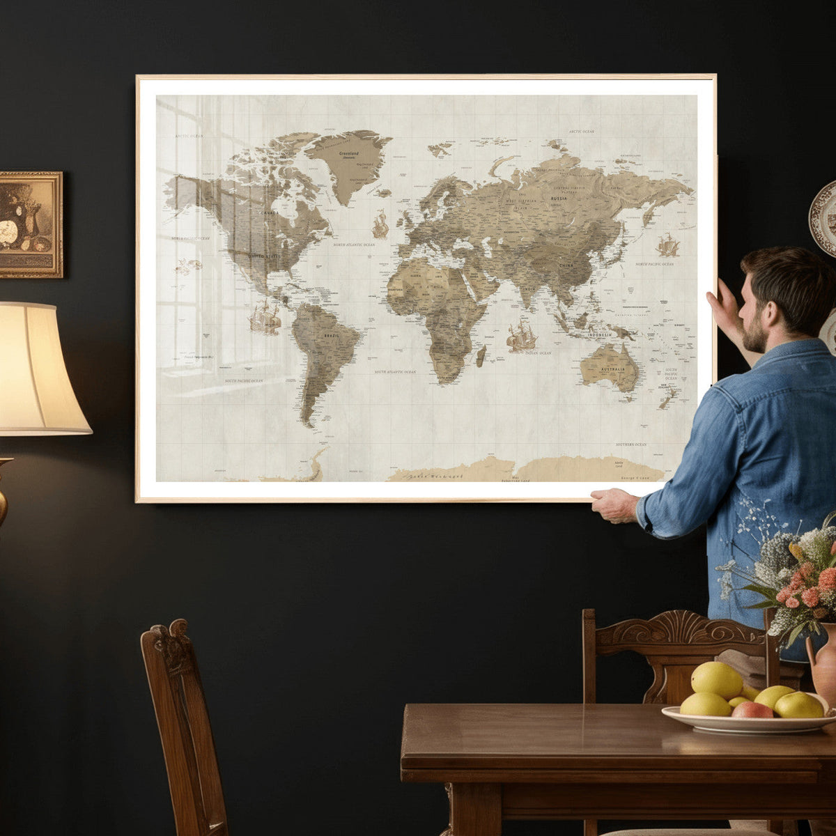Detailed World Map Wall Art Canvas Print