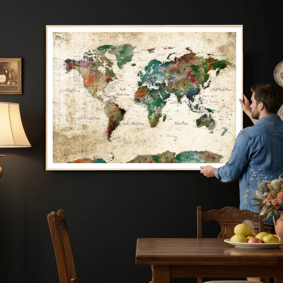 World Map Canvas Print – Framed Detailed Map of the World
