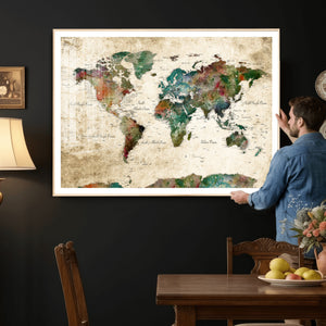 World Map Canvas Print – Framed Detailed Map of the World