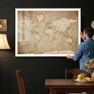 Colorful Watercolor World Map Canvas Wall Art – Framed