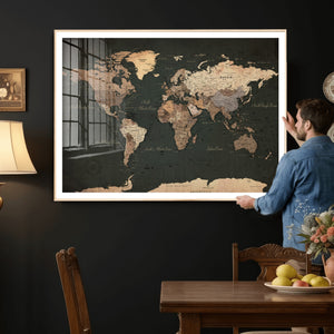 Vintage World Map Canvas Wall Art – Framed Travel Map for