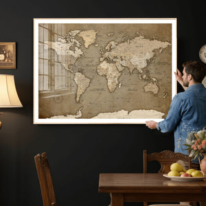 World Map Wall Art Canvas Print, Framed Map Art Picture