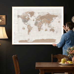 Framed Large World Map Canvas Print for Office Decor