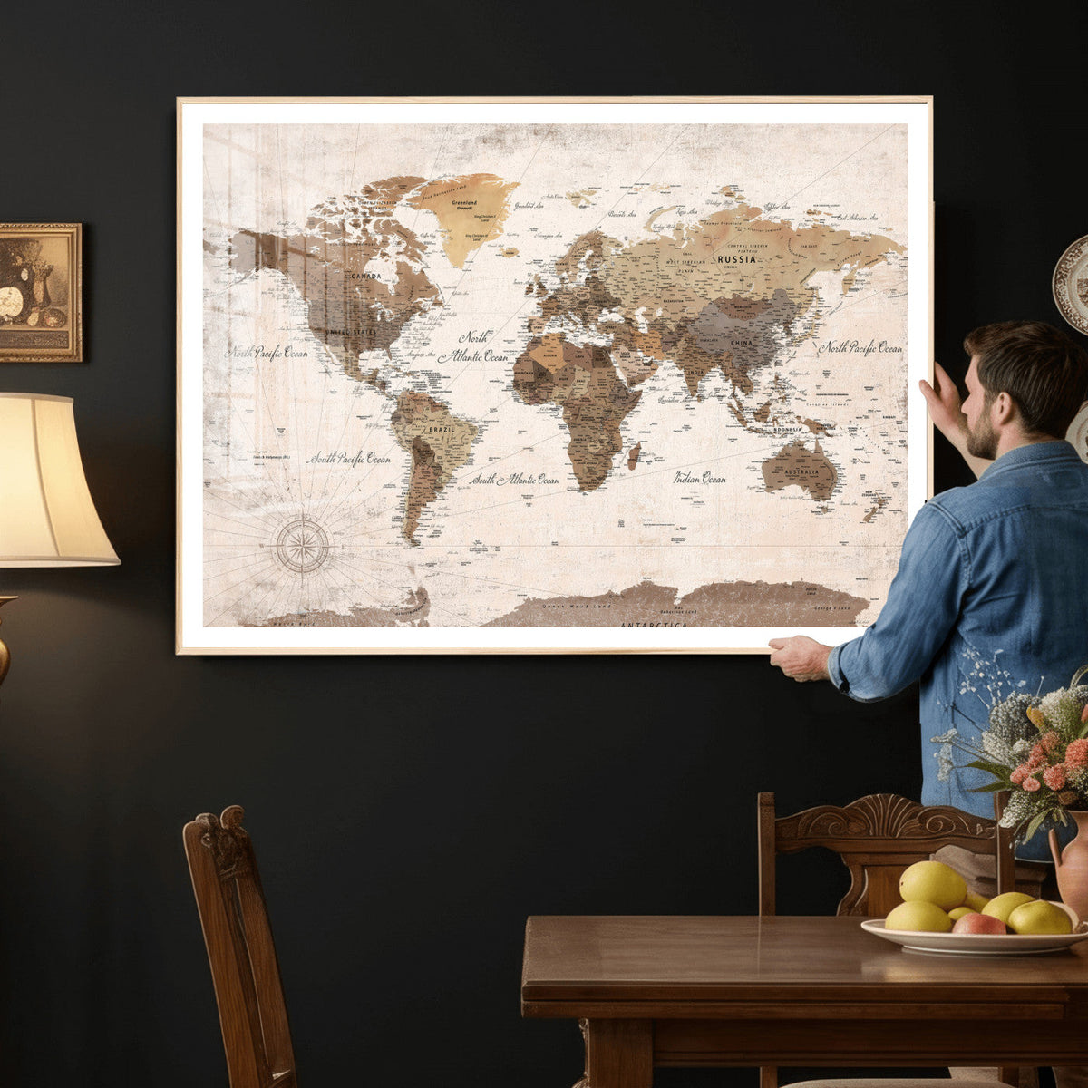 World Map Canvas Print – Framed Travel Map Wall Art for