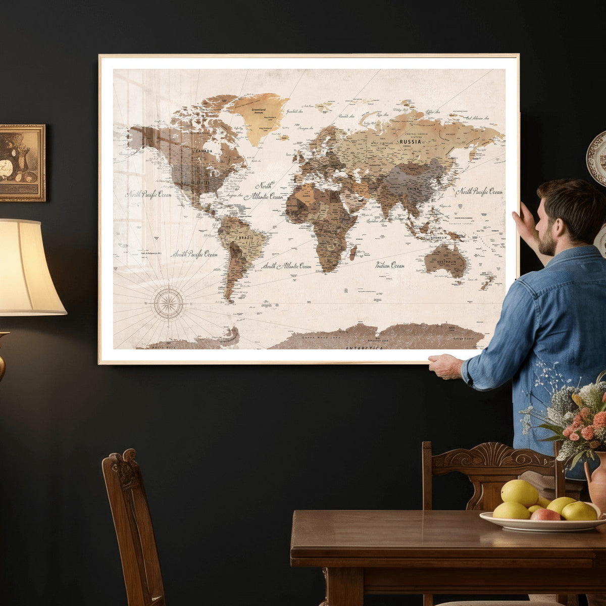 World Map Canvas Print – Framed Detailed Map of the World