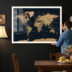 Vintage World Map Canvas on the Dark Background Wall Art