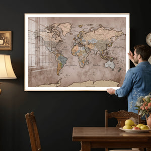 Grunge World Map Canvas Wall Art - Vintage Aged World Map
