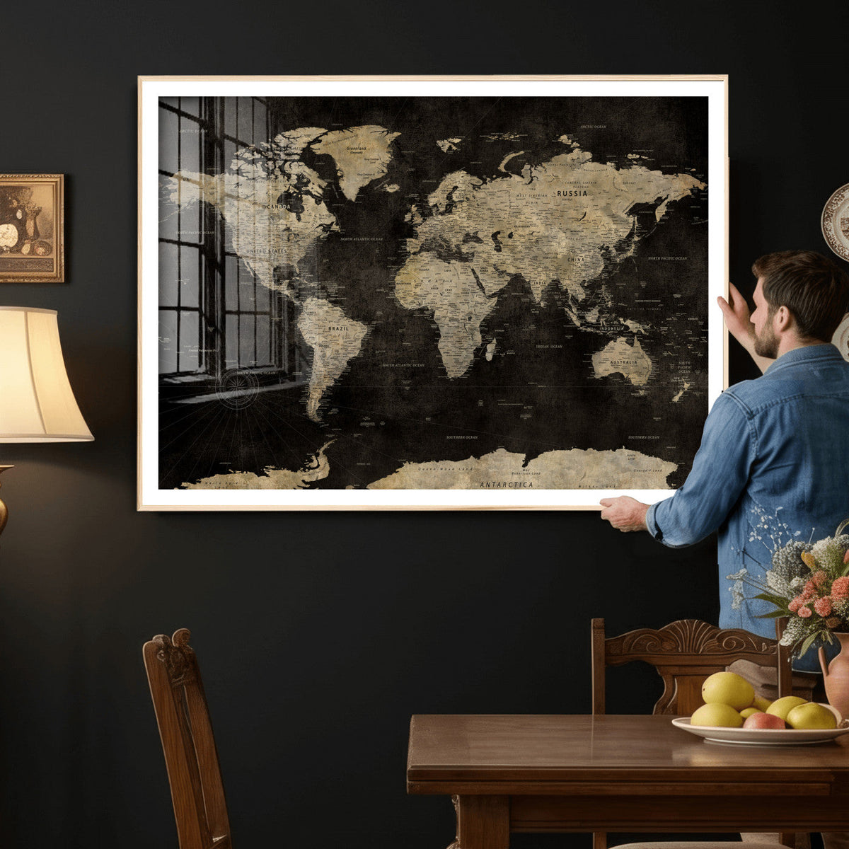 Push Pin World Map Canvas Wall Art Print, Interactive Travel