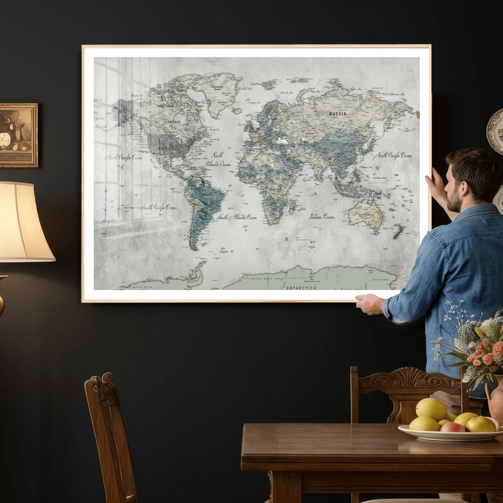 Neutral Vintage World Map Canvas Wall Art Print, Classic Map