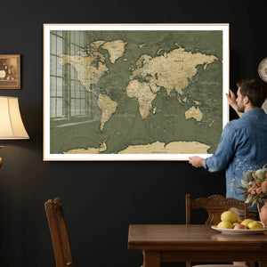 Large World Map Canvas Wall Art Print for Study Room Decor -