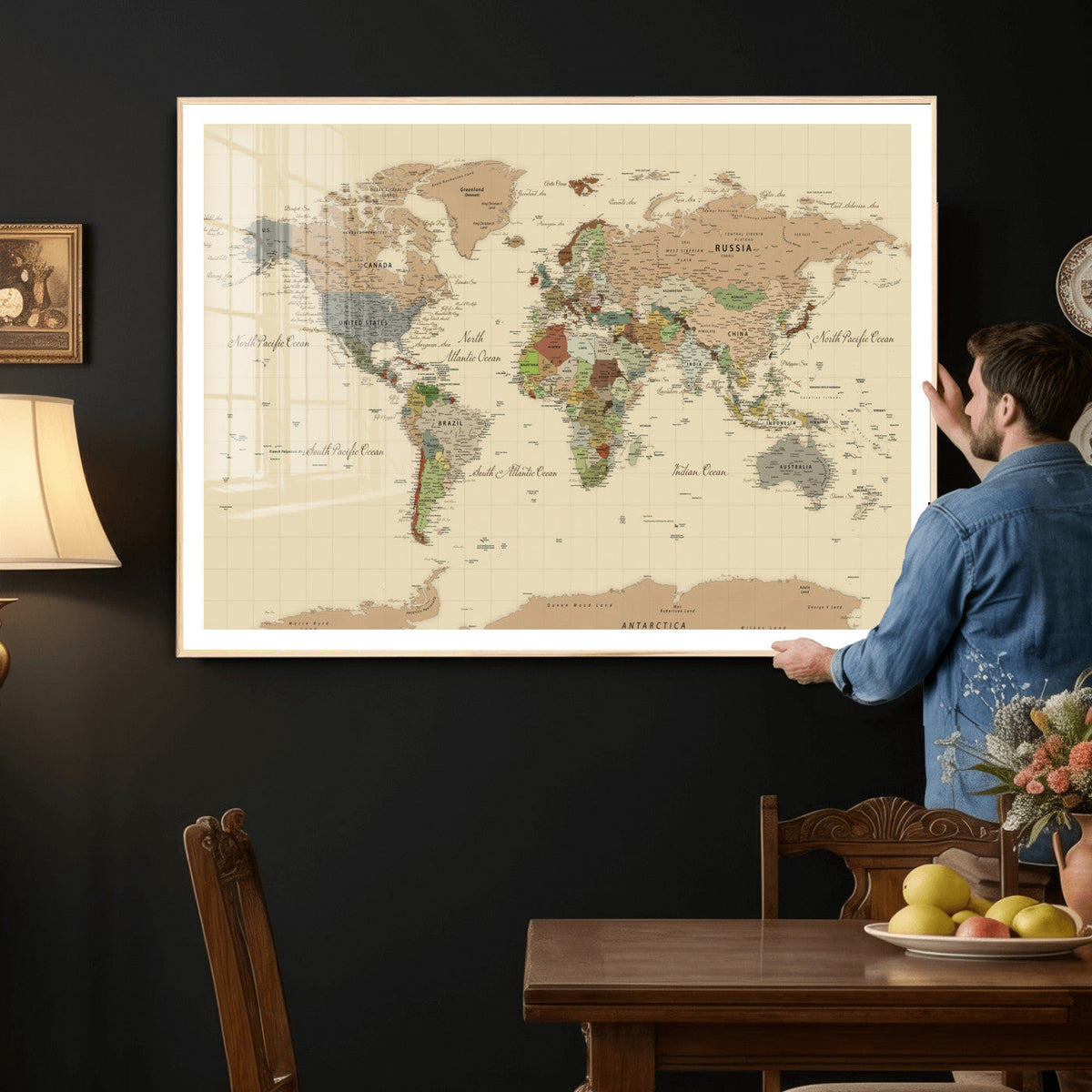 Extra Large World Map Canvas Print – Detailed Map of the