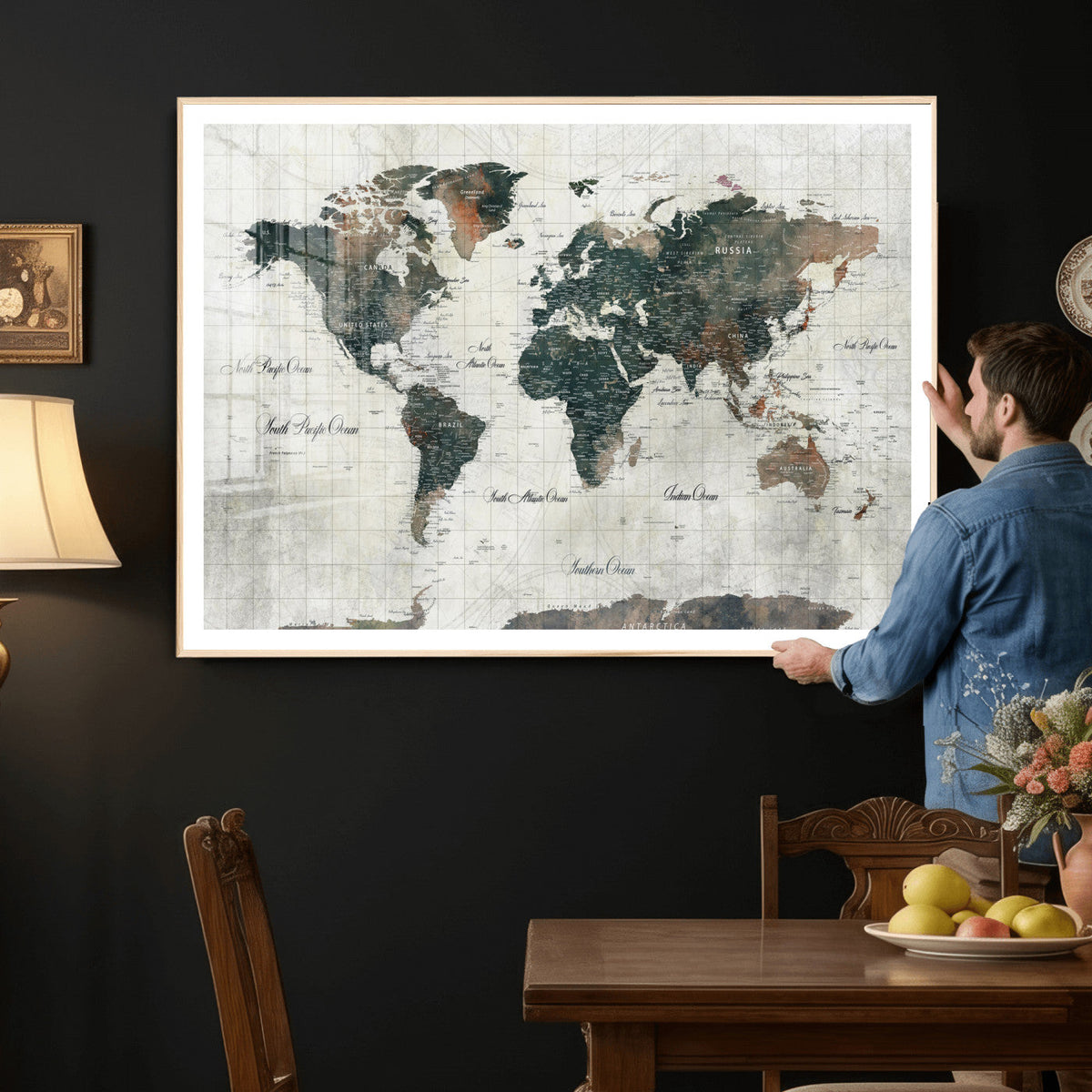 World Map Canvas Print – Framed Travel Map Wall Art for