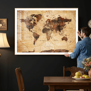 Modern Red and Gray World Map Canvas Print – Framed Wall Art