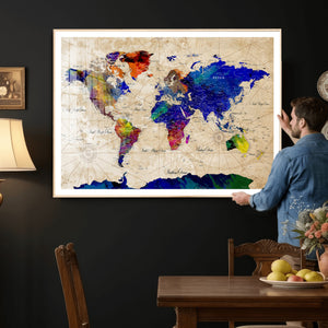 Watercolor World Map Canvas Print – Framed Wall Art for